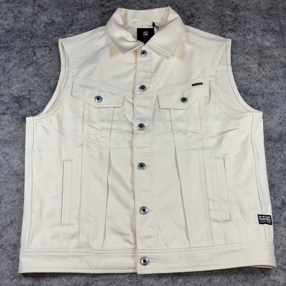 New G-Star Raw Denim Vest Oversized Women's Small‎ Cream Utility Button Pockets